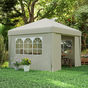 Tonnelle de jardin pop-up pliante tonnelle barnum tente de réception 3 x 3 m anti-UV 30 + avec fenêtres parois latérales sac de transport crème