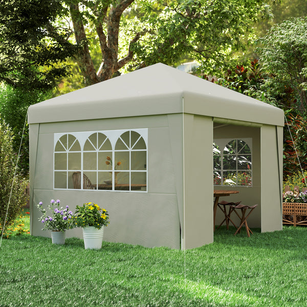 Tonnelle de jardin pop-up pliante tonnelle barnum tente de réception 3 x 3 m anti-UV 30 + avec fenêtres parois latérales sac de transport crème