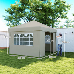Tonnelle de jardin pop-up pliante tonnelle barnum tente de réception 3 x 3 m anti-UV 30 + avec fenêtres parois latérales sac de transport crème