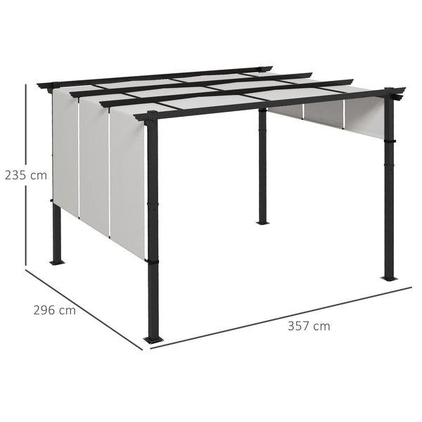 Pergola avec 3 toiles coulissantes 3,5 x 3 x 2,35 m structure acier noir toile polyester haute densité gris clair