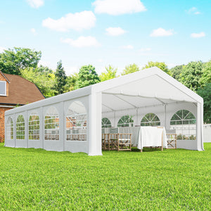 Tente de réception 5x10m, barnum 5 compartiments, protection UV 40+ et structure renforcée en acier galvanisé - tonnelle de jardin, chapiteau 10 parois amovibles pour fête et mariage, blanc