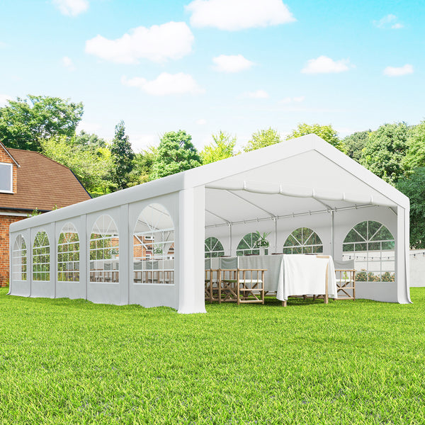 Tente de réception 5x10m, barnum 5 compartiments, protection UV 40+ et structure renforcée en acier galvanisé - tonnelle de jardin, chapiteau 10 parois amovibles pour fête et mariage, blanc