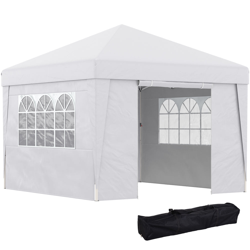 Tonnelle de jardin pop-up pliante tonnelle barnum tente de réception 3 x 3 m anti-UV 30 + avec fenêtres parois latérales sac de transport blanc