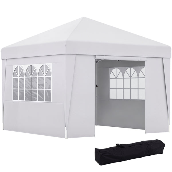 Tonnelle de jardin pop-up pliante tonnelle barnum tente de réception 3 x 3 m anti-UV 30 + avec fenêtres parois latérales sac de transport blanc