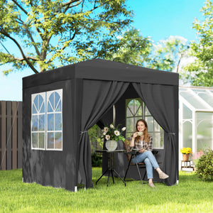 Tonnelle de jardin extérieure 2 x 2 m, tonnelle pliante pop-up, réglable en hauteur, protection UV, cadre en acier, 4 côtés amovibles, pour camping, festival, plage, sac de transport, noir