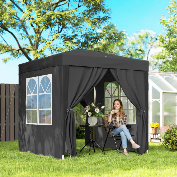 Tonnelle de jardin extérieure 2 x 2 m, tonnelle pliante pop-up, réglable en hauteur, protection UV, cadre en acier, 4 côtés amovibles, pour camping, festival, plage, sac de transport, noir
