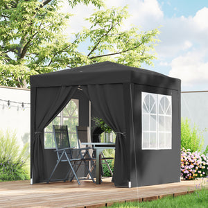 Tonnelle de jardin extérieure 2 x 2 m, tonnelle pliante pop-up, réglable en hauteur, protection UV, cadre en acier, 4 côtés amovibles, pour camping, festival, plage, sac de transport, noir