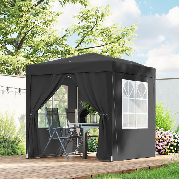 Tonnelle de jardin extérieure 2 x 2 m, tonnelle pliante pop-up, réglable en hauteur, protection UV, cadre en acier, 4 côtés amovibles, pour camping, festival, plage, sac de transport, noir