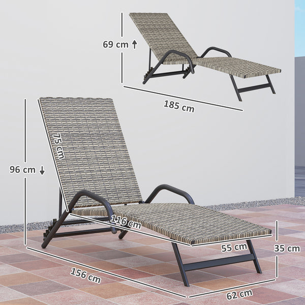 Bain de soleil en résine tressée, chaise longue transat jardin extérieur inclinable et réglable sur 4 niveaux, en forme de S, pour camping piscine terrasse, 156 x 62 x 96 cm, marron