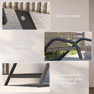 Bain de soleil en résine tressée, chaise longue transat jardin extérieur inclinable et réglable sur 4 niveaux, en forme de S, pour camping piscine terrasse, 156 x 62 x 96 cm, marron