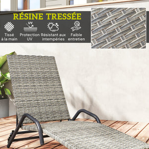 Bain de soleil en résine tressée, chaise longue transat jardin extérieur inclinable et réglable sur 4 niveaux, en forme de S, pour camping piscine terrasse, 156 x 62 x 96 cm, marron