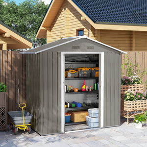 Abri de jardin en métal 1,8 m², cabane de jardin à outils en métal, 194 x 110 x 184 cm, grand espace de rangement extérieur avec portes coulissantes et 4 aérations, gris