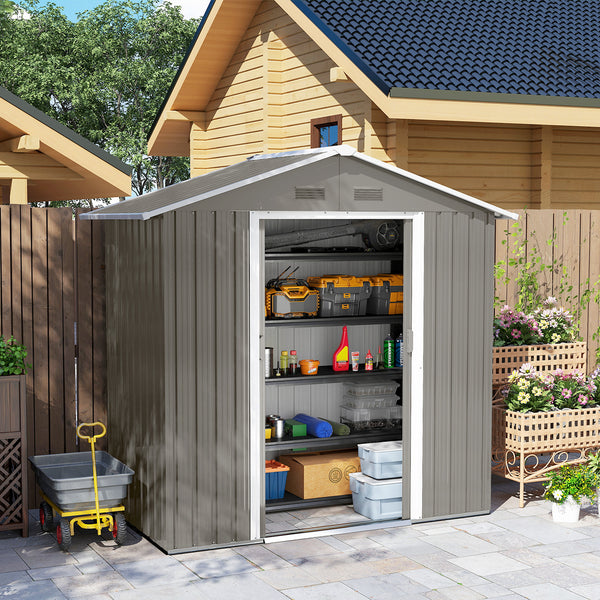 Abri de jardin en métal 1,8 m², cabane de jardin à outils en métal, 194 x 110 x 184 cm, grand espace de rangement extérieur avec portes coulissantes et 4 aérations, gris