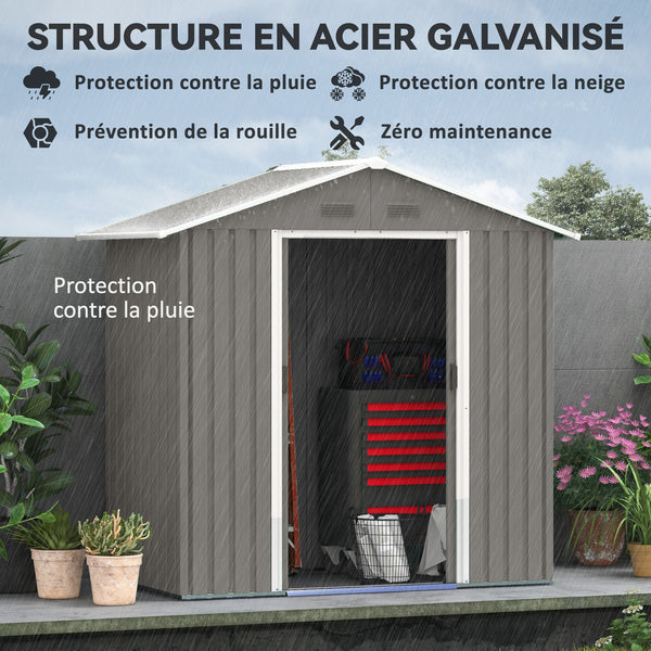 Abri de jardin en métal 1,8 m², cabane de jardin à outils en métal, 194 x 110 x 184 cm, grand espace de rangement extérieur avec portes coulissantes et 4 aérations, gris