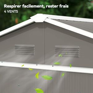 Abri de jardin en métal 1,8 m², cabane de jardin à outils en métal, 194 x 110 x 184 cm, grand espace de rangement extérieur avec portes coulissantes et 4 aérations, gris