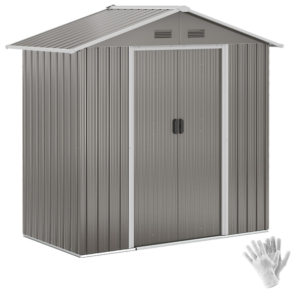 Abri de jardin en métal 1,8 m², cabane de jardin à outils en métal, 194 x 110 x 184 cm, grand espace de rangement extérieur avec portes coulissantes et 4 aérations, gris