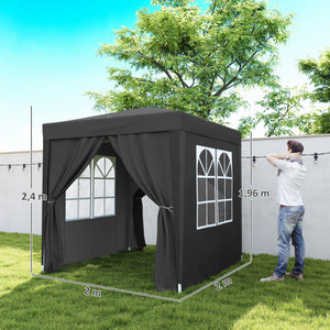 Tonnelle de jardin extérieure 2 x 2 m, tonnelle pliante pop-up, réglable en hauteur, protection UV, cadre en acier, 4 côtés amovibles, pour camping, festival, plage, sac de transport, noir