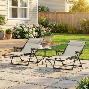 Lot de 2 bain de soleil, chaise longue pliante avec appuie-tête en textilène, transat jardin extérieur inclinable de plage camping piscine terrasse, 90 x 65 x 112 cm, beige