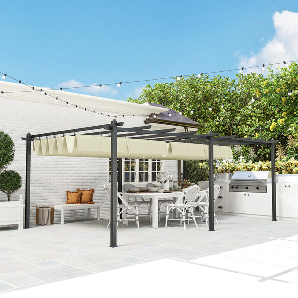 Pergola jardin exterieur pergola aluminium 3,6 x 6 m coulissante rétractable pour terrasse structure en aluminium + toile polyester - beige