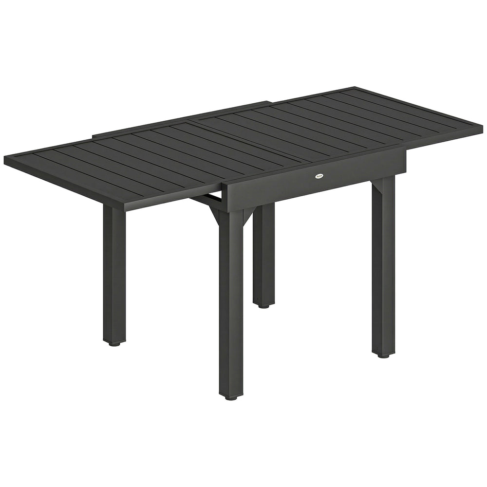 Table de jardin extensible pour 4 à 6 personnes, 160/80 x 80 x 75 cm, table à manger extérieure en aluminium avec plateau à lattes, pieds en acier, pour terrasse, balcon, patio, noir