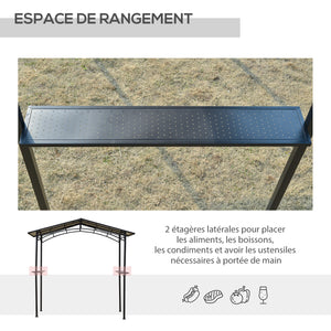 Pavillon jardin 2,5 x 1,5 m - abri barbecue - 2 étagères - toit de barbecue - métal noir toit polycarbonate