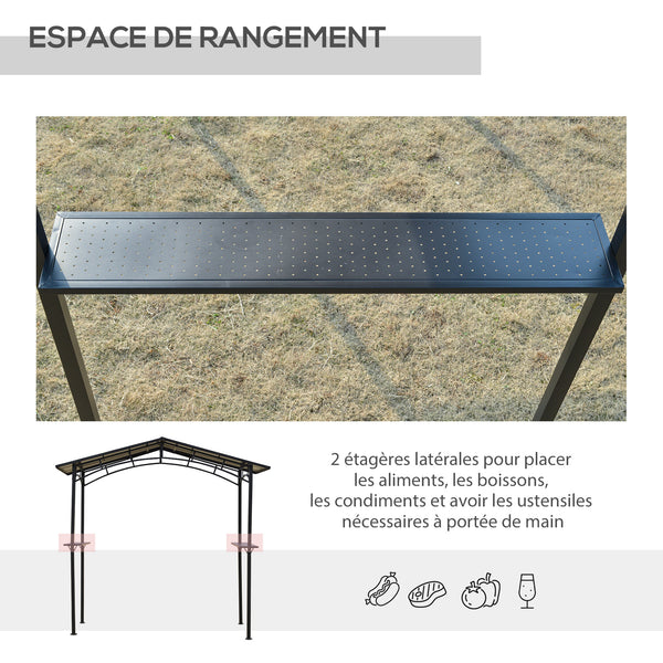 Pavillon jardin 2,5 x 1,5 m - abri barbecue - 2 étagères - toit de barbecue - métal noir toit polycarbonate