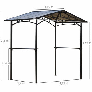 Pavillon jardin 2,5 x 1,5 m - abri barbecue - 2 étagères - toit de barbecue - métal noir toit polycarbonate