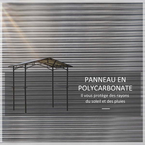 Pavillon jardin 2,5 x 1,5 m - abri barbecue - 2 étagères - toit de barbecue - métal noir toit polycarbonate