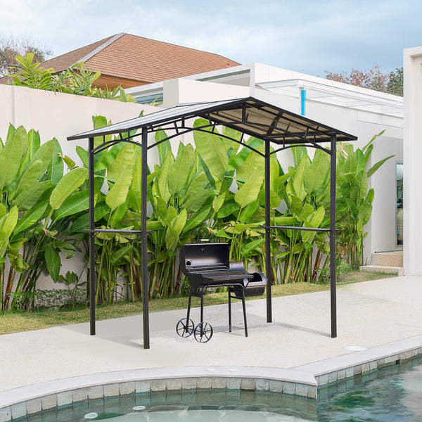Pavillon jardin 2,5 x 1,5 m - abri barbecue - 2 étagères - toit de barbecue - métal noir toit polycarbonate