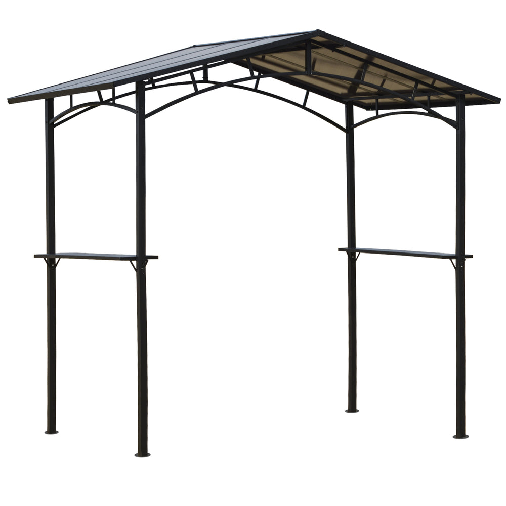 Pavillon jardin 2,5 x 1,5 m - abri barbecue - 2 étagères - toit de barbecue - métal noir toit polycarbonate
