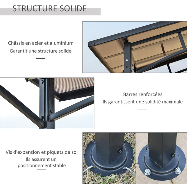 Pavillon jardin 2,5 x 1,5 m - abri barbecue - 2 étagères - toit de barbecue - métal noir toit polycarbonate