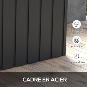 Coffre de rangement malle de jardin capacité 450L en métal avec vérin à gaz, roulettes et poignée - dim. 125,5L x 61,5l x 70H cm