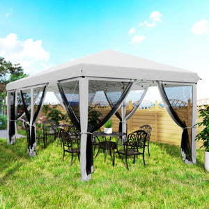 Tonnelle pliante tonnelle de jardin extérieure barnum pliant Pop-up pavillon de terrasse 6 x 3 m Anti-UV moustiquaires amovibles + Sac de Transport Blanc
