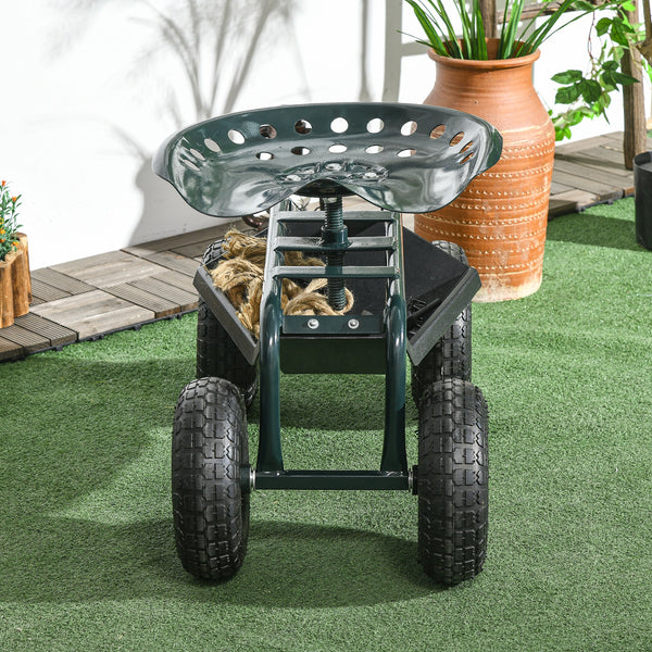 Siège de jardin siège de travail chaise roulante siège pivotant à 360° et réglable en hauteur avec plateau à outils charge max. 150 Kg vert
