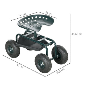Siège de jardin siège de travail chaise roulante siège pivotant à 360° et réglable en hauteur avec plateau à outils charge max. 150 Kg vert