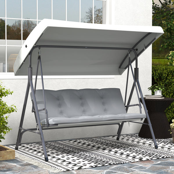 Balancelle de Jardin 3 Places Grand Confort Toit Inclinaison réglable épais Coussins Amovibles Polyester Acier époxy gris clair