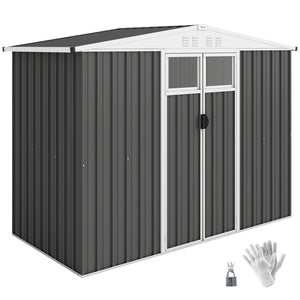 Abri de jardin en métal 2,7 m² cabane de jardin 246 x 117 x 180 cm cabanon rangement outils avec fenêtre, 4 évents et porte verrouillable, cabanon jardin extérieur en acier galvanisé, gris