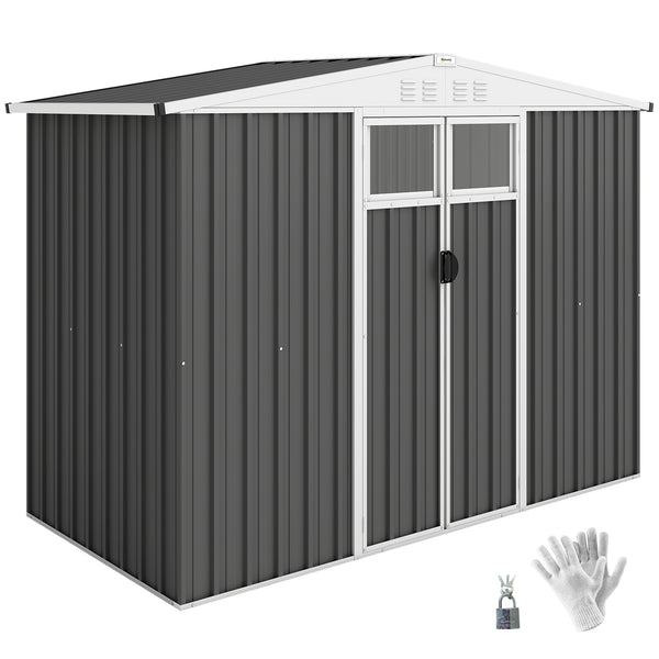 Abri de jardin en métal 2,7 m² cabane de jardin 246 x 117 x 180 cm cabanon rangement outils avec fenêtre, 4 évents et porte verrouillable, cabanon jardin extérieur en acier galvanisé, gris