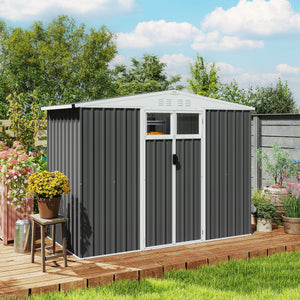 Abri de jardin en métal 2,7 m² cabane de jardin 246 x 117 x 180 cm cabanon rangement outils avec fenêtre, 4 évents et porte verrouillable, cabanon jardin extérieur en acier galvanisé, gris