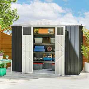 Abri de jardin en métal 2,7 m² cabane de jardin 246 x 117 x 180 cm cabanon rangement outils avec fenêtre, 4 évents et porte verrouillable, cabanon jardin extérieur en acier galvanisé, gris