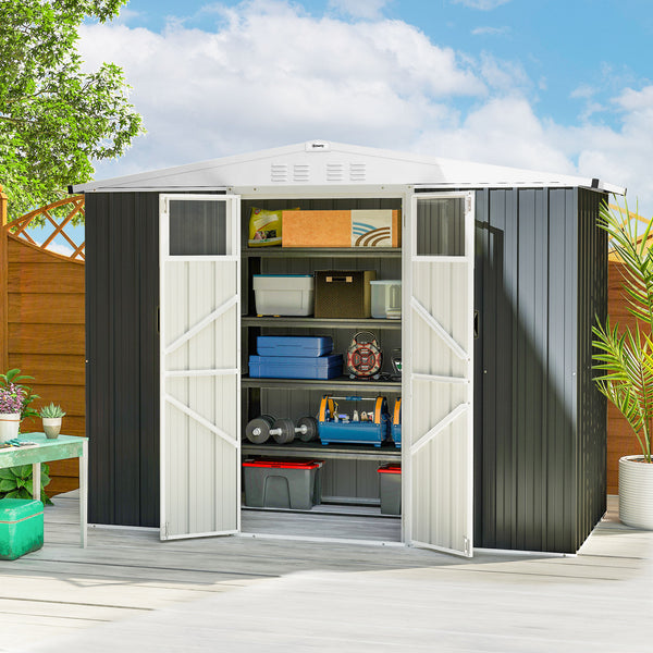 Abri de jardin en métal 2,7 m² cabane de jardin 246 x 117 x 180 cm cabanon rangement outils avec fenêtre, 4 évents et porte verrouillable, cabanon jardin extérieur en acier galvanisé, gris