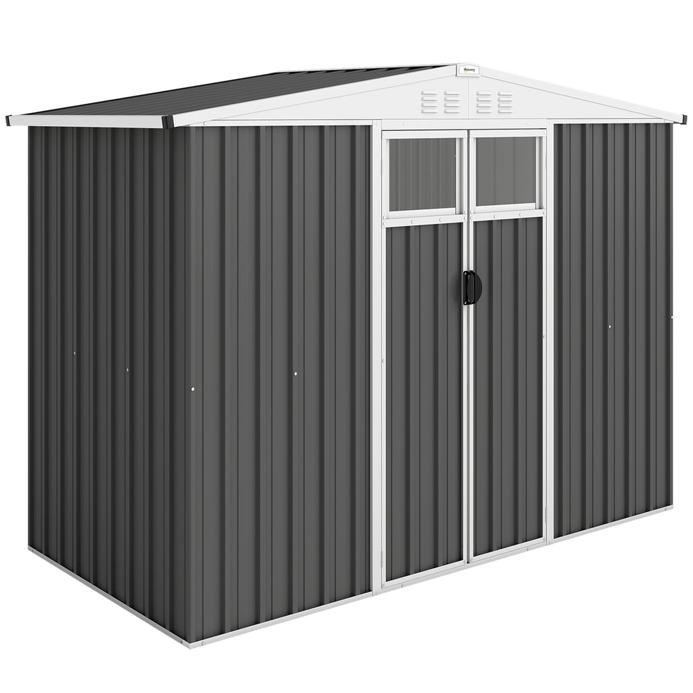 Abri de jardin en métal 2,7 m² cabane de jardin 246 x 117 x 180 cm cabanon rangement outils avec fenêtre, 4 évents et porte verrouillable, cabanon jardin extérieur en acier galvanisé, gris