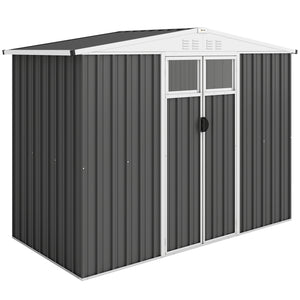 Abri de jardin en métal 2,7 m² cabane de jardin 246 x 117 x 180 cm cabanon rangement outils avec fenêtre, 4 évents et porte verrouillable, cabanon jardin extérieur en acier galvanisé, gris
