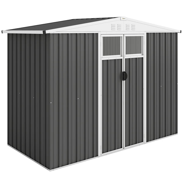 Abri de jardin en métal 2,7 m² cabane de jardin 246 x 117 x 180 cm cabanon rangement outils avec fenêtre, 4 évents et porte verrouillable, cabanon jardin extérieur en acier galvanisé, gris