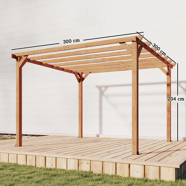 Pergola en bois massif de jardin 3 x 3 m - structure robuste avec poteaux 90 mm et 7 poutres - tonnelle extérieur stable pour vignes et plantes grimpantes, effet bois d'érable