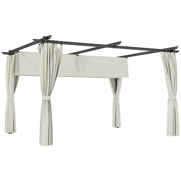 Pergola jardin exterieur 3 x 4 m pergola coulissante rétractable avec parois latérales, tonnelle de jardin, polyester haute densité 180g/m², abri soleil UPF30+, pour terrasse, patio, crème