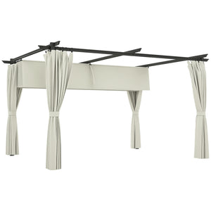 Pergola jardin exterieur 3 x 4 m pergola coulissante rétractable avec parois latérales, tonnelle de jardin, polyester haute densité 180g/m², abri soleil UPF30+, pour terrasse, patio, crème