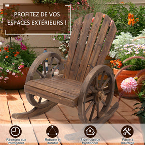 Fauteuil de Jardin Adirondack à Bascule Rocking Chair Style Rustique Chic accoudoirs Roues Charette Bois Sapin traité carbonisation