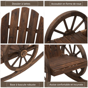 Fauteuil de Jardin Adirondack à Bascule Rocking Chair Style Rustique Chic accoudoirs Roues Charette Bois Sapin traité carbonisation