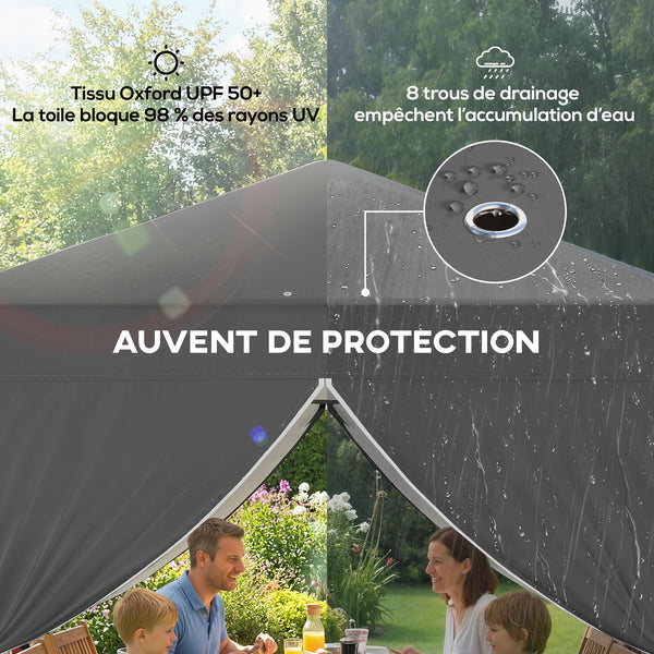 Tonnelle de jardin 2,5 x 2,5 m pop up tente pliante réglable en hauteur protection UV50+ tonnelle pliante avec 4 parois latérales 4 sacs de sable sac de transport montage facile gris foncé